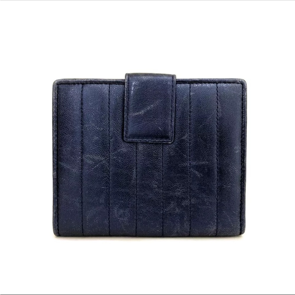 YSL Saint Laurent Bi Fold Quilted Wallet Vintage Authentic Navy Metallic